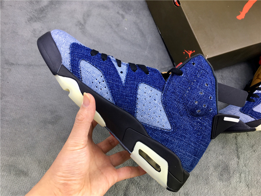 Women Air Jordan 6 Washed Denim Blue Black - Click Image to Close